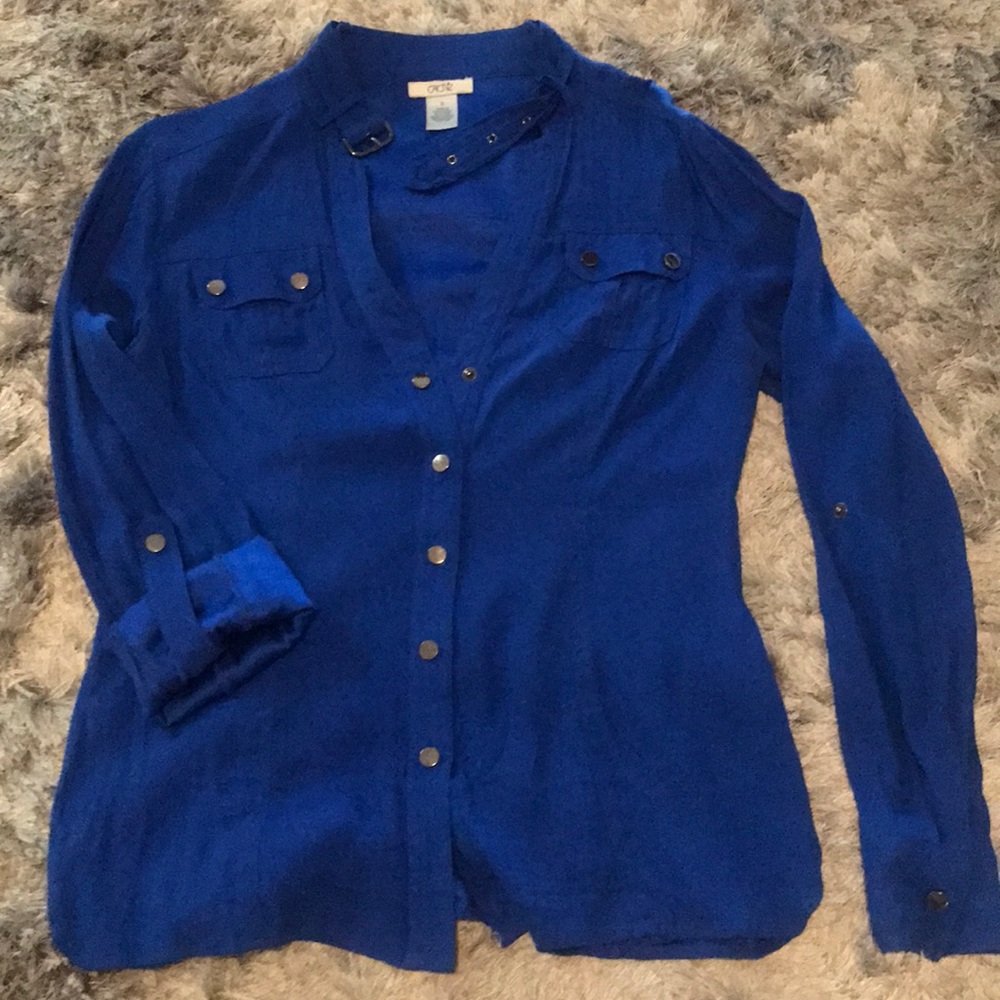 Silk button down cobalt blue shirt